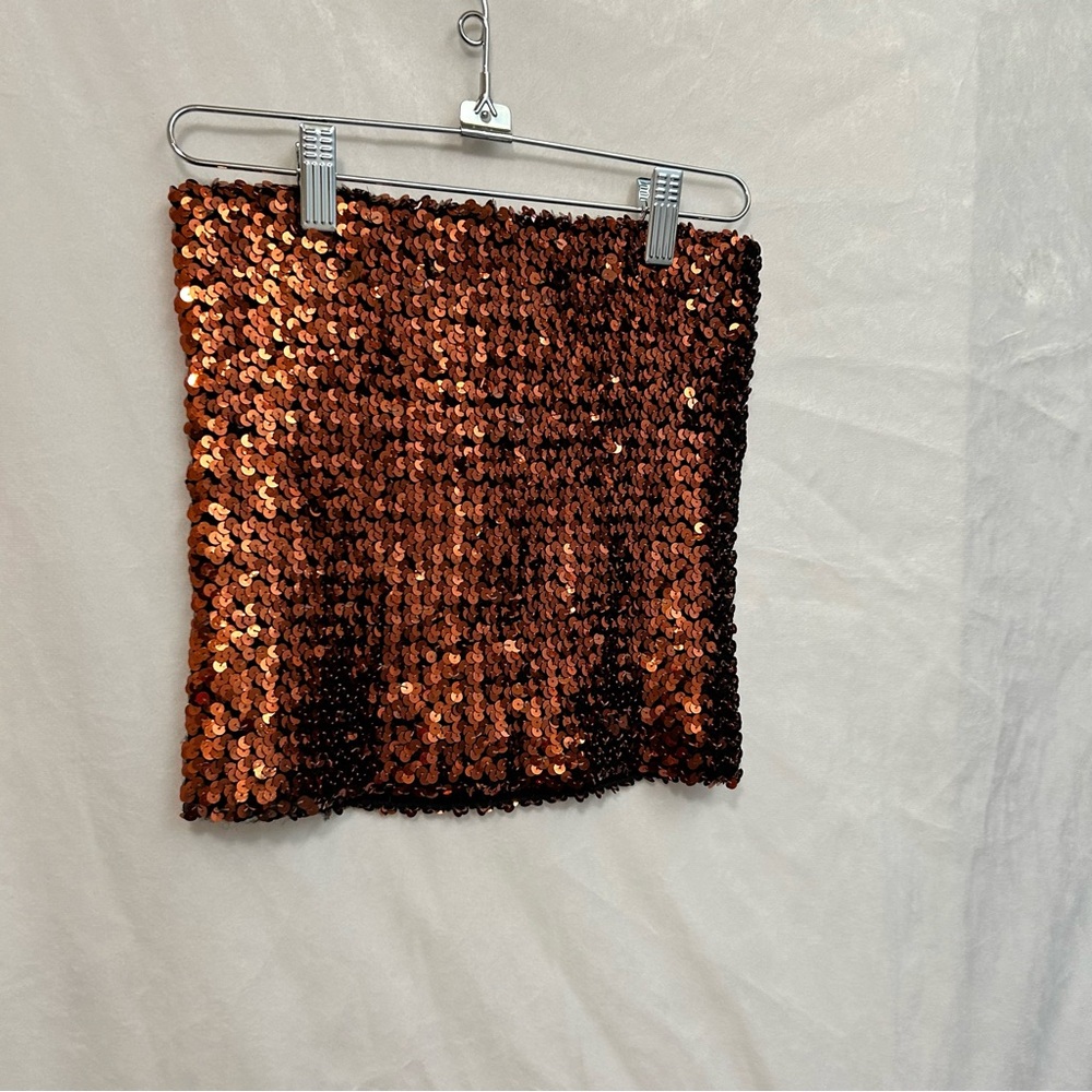 Vintage Stretchy Orange Sequin Tube Top Disco Glam Strapless Party Y2K Size S/M
